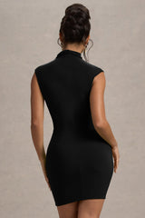 Lalani | Black Ruched High-Neck Mini Dress