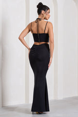 Stardom | Black Chiffon Strappy Sweetheart Cut-Out Maxi Dress