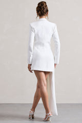 Spiral | White Tailored Blazer Mini Dress With Asymmetric Hem