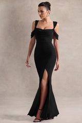 Amoura | Black Square-Neck Draped Wrap Maxi Dress