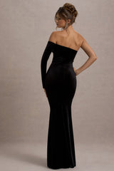 Sandrine | Black Velvet One-Sleeve Maxi Dress