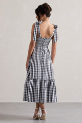 Brighton | Black & White Gingham Sweetheart Midi Dress