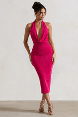 Raleigh | Hot Pink Cowl-Neck Midi Dress