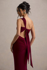 Venetia | Burgundy One-Shoulder Tie-Back Maxi Dress