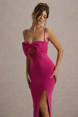 Emmalou | Hot Pink Strappy Split Maxi Dress With Bow