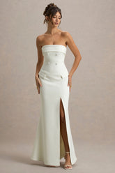 Lucia | Cream Bandeau Tailored Maxi Dress With Split