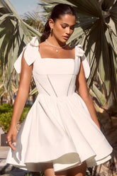 Mochi | White Skater Mini Dress With Bow Straps