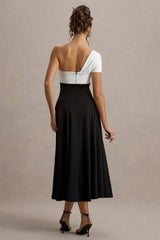 Malta | Black & White One-Shoulder Midi Dress