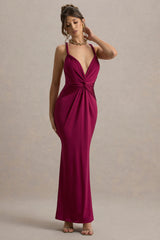 Santez | Dark Cherry Twisted Plunge-Neck Maxi Dress