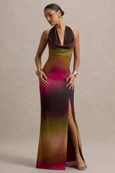 Fiorella | Ombre Print Cowl-Neck Split Maxi Dress
