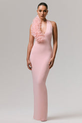 Harriet | Pink Plunge-Neck Maxi Dress With Floral Detail