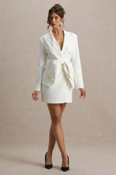 Prized | White Tailored Blazer Mini Dress With Bow