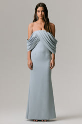 Serene | Powder Blue Draped Bardot Maxi Dress