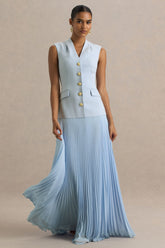 Heavenly | Powder Blue High Neck Maxi Dress With Pleated Detailing