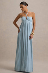 Elayne | Powder Blue Halter-Neck Maxi Dress With Cut-Out Detail