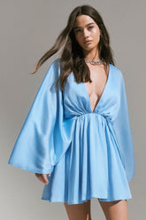 Ocean Flower | Powder Blue Crinkle Chiffon Draped Mini Dress
