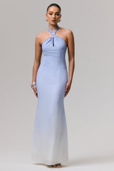 Sharni | Blue Ombre Chiffon Halter-Neck Maxi Dress
