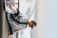 Rikki | Black & White Long-Sleeve Maxi Dress With Tie Waist