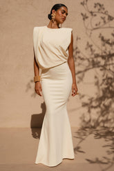 Meave | Lemon High Neck Maxi Dress With Draping Detail