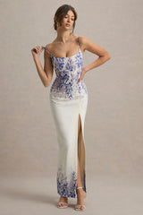 Lupita | Wisteria Print Linen Split Maxi Dress