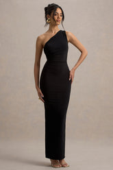 Venetia | Black One-Shoulder Tie-Back Maxi Dress