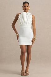 Pastoral | White Ruffled Asymmetric-Neck Mini Dress