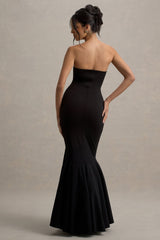 Angela | Black Bandeau Fishtail Maxi Dress