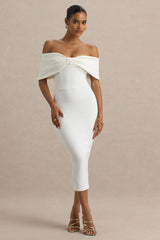 Bayshore | White Bow Bardot Midi Dress