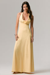 Undeniable | Lemon Cowl-Neck Draped Maxi Dress