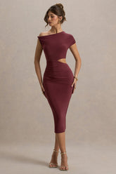 Calliope | Burgundy Cut-Out Gathered Midi Dress