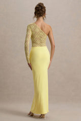 Moonlight | Lemon Asymmetric Maxi Dress With Lace Detailing