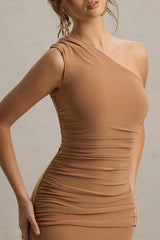 Dalarie | Brown One-Shoulder Gathered Maxi Dress