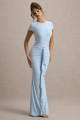 Vincenza | Powder Blue Short-Sleeve Gathered Maxi Dress