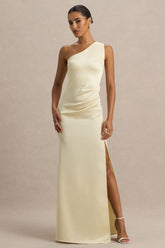 Beth | Lemon Asymmetric Neckline High-Split Maxi Dress