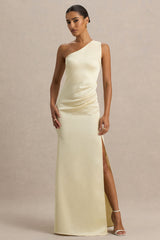 Beth | Lemon Asymmetric Neckline High-Split Maxi Dress