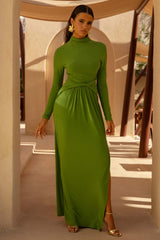 Hourglass | Green Long-Sleeve Twisted Maxi Dress With Split