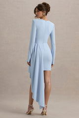 Zaya | Powder Blue Long Sleeve Mini Dress With Drape