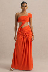 Cadiz | Orange Asymmetric Maxi Dress With Cut-Out Detail and Open-Back