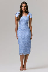 Precious Treasure | Powder Blue Square-Neck Midi Dress With Tie Details