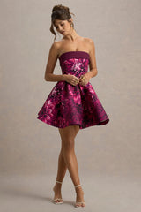 Fiorenza | Pink Floral Print Bandeau Skater Mini Dress