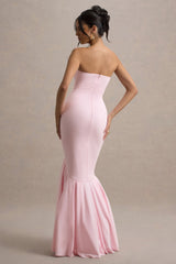 Angela | Pink Bandeau Fishtail Maxi Dress