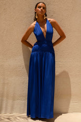 Pacific | Blue Halter-Neck Maxi Dress with Open-Back