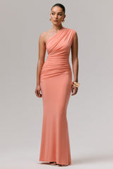 Mardi | Coral Asymmetric Maxi Dress With Ruching