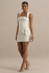 Mollie | Nude Square-Neck Tailored Micro Mini Dress