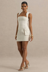 Mollie | Nude Square-Neck Tailored Micro Mini Dress