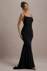Adele | Black Ruched Fishtail Cami Maxi Dress