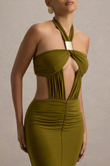 Giuseppa | Green Halter-Neck Cut-Out Maxi Dress