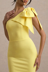 Ambretta | Lemon One-Shoulder Midi Dress With Bow