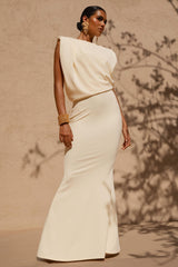 Meave | Lemon High Neck Maxi Dress With Draping Detail