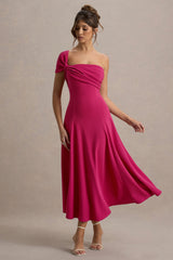 Malta | Hot Pink One-Shoulder Midi Dress